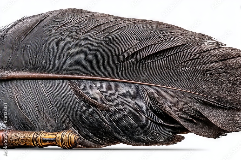 Poster large quill pen and feather resting on a smooth surface during the afternoon in a quiet study area