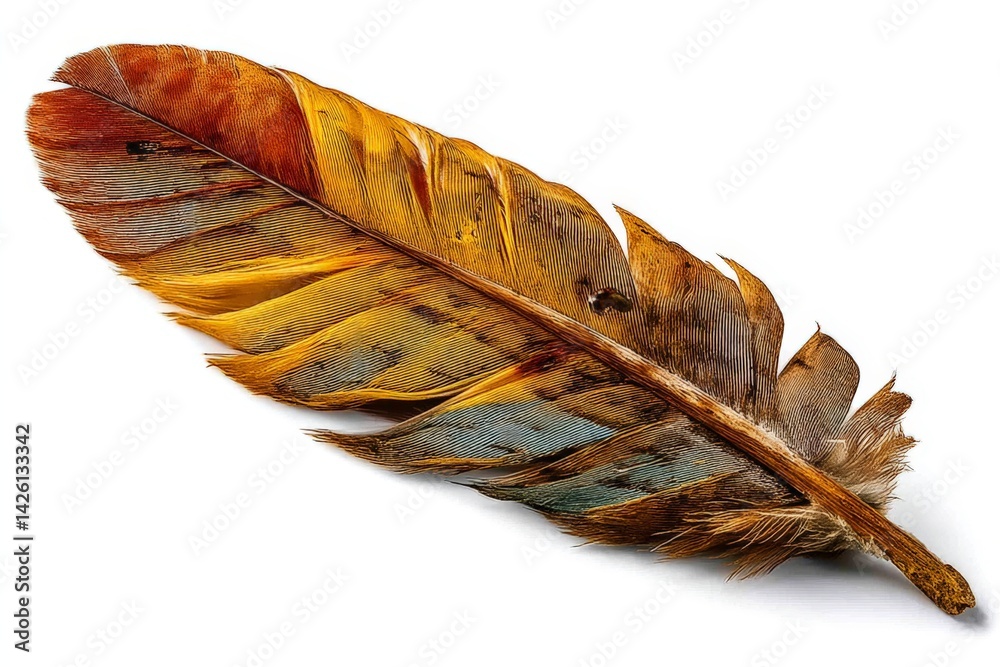 Poster beautifully detailed multicolored feather showcasing vibrant hues and intricate patterns found in na