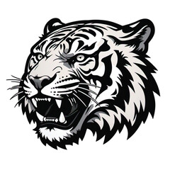 Obraz premium Roaring Tiger Head Silhouette Logo – Minimalist Vector, Bold Black on White