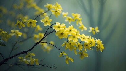 Obraz premium Golden blossoms embellish a tender shrub in spring