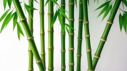 Obraz premium Green bamboo with leaves isolated on white background