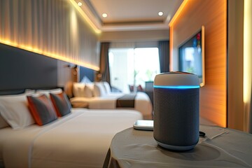 Voice-controlled digital hotel room with integrated smart assistant systems