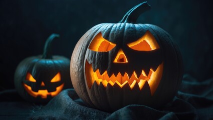 Fototapeta premium Spooky Halloween Lantern with Creepy Face