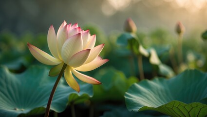 Obraz premium The morning lotus flower awaits the first light