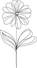 Simple Line Drawing of a Flower with Leaves Minimalist Botanical Illustration