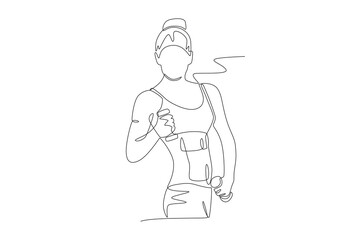 Woman bodybuilder concept one-line drawing