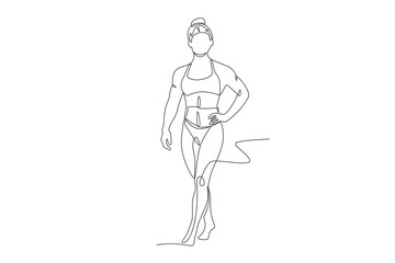 Woman bodybuilder concept one-line drawing