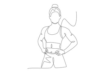 Woman bodybuilder concept one-line drawing