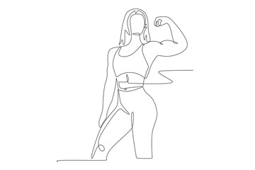 Woman bodybuilder concept one-line drawing