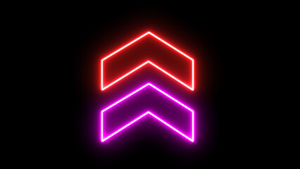 Glowing neon purple arrow up directional icon. Abstract neon flash lightning arrow uploading