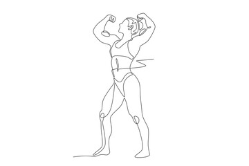 Woman bodybuilder concept one-line drawing