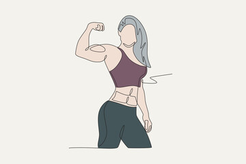 Colored woman bodybuilder concept one-line drawing
