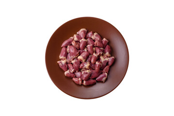 Chicken raw heart, red duck or turkey internal organs as an ingredient