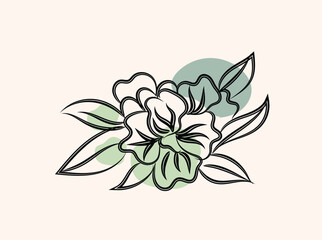 Elegant Black Line Art Flower with Green Abstract Background