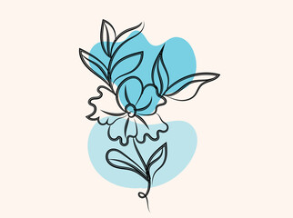 Abstract Line Art Floral Design with Pastel Blue Background