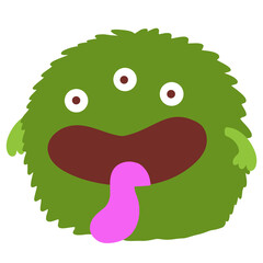 Cartoon Green Monster with Three Eyes and Tongue Out – Cute and Funny Vector Character
