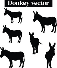 Donkey Animals in Various Poses Silhouettes