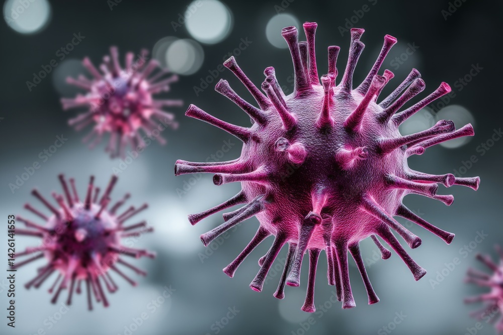 Poster microscopic visualization of virus particles in vibrant colors under laboratory conditions