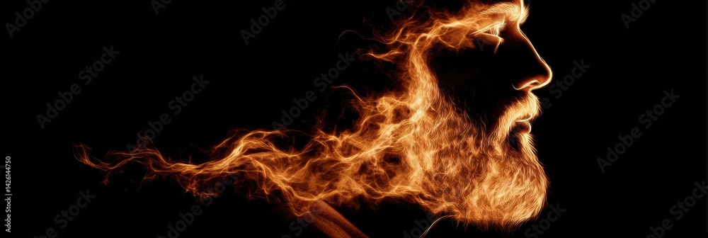 Aufkleber glowing flames create a mesmerizing beard design in a fantasy fire concept against a black backgroun