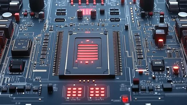 Futuristic CPU glows, circuit board detail, tech background, website header