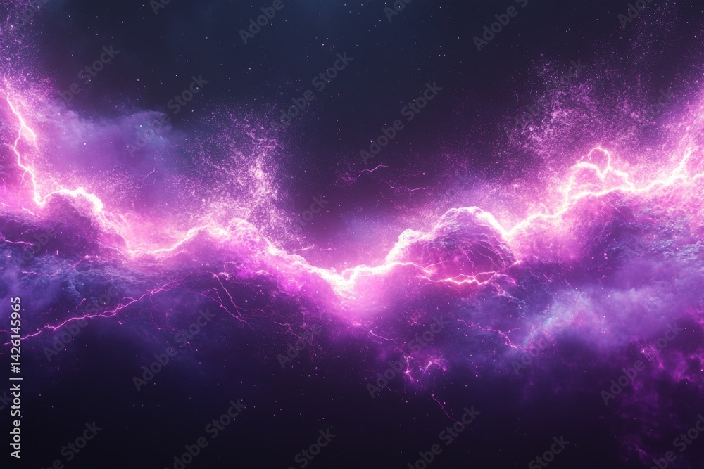 Aufkleber majestic lightning strikes illuminate a vibrant purple nebula in deep space during a cosmic event