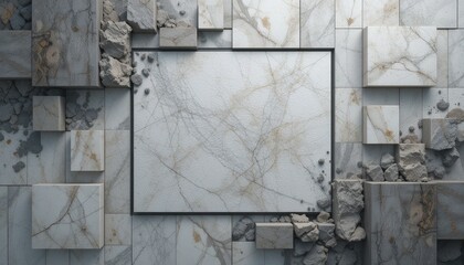 Abstract marble wall art installation in modern gallery contemporary design textured surface minimalist approach high-resolution imagery