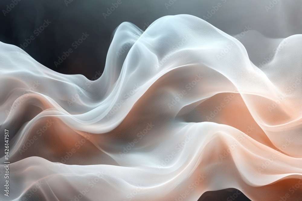Poster Soft flowing fabric creates an ethereal atmosphere with gentle waves and layered textures in muted tones