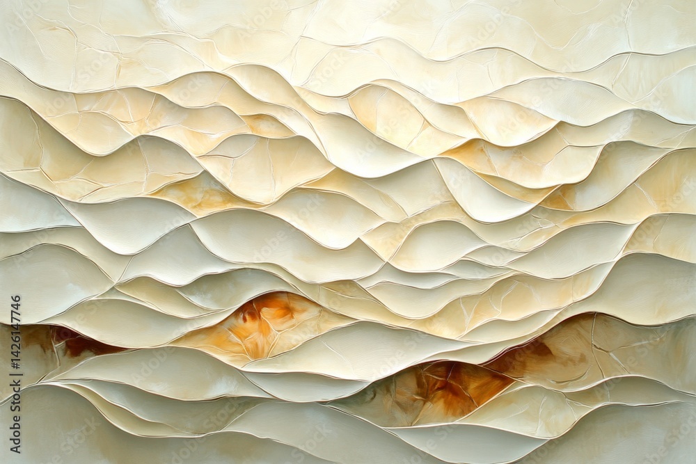 Aufkleber Textured waves of cream and beige create an artistic depiction of movement and tranquility in abstract form