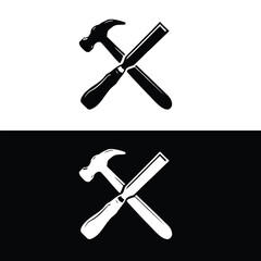 Vector illustration of detailed screwdriver and hammer icon isolated on white background. Zip file contains fully editable EPS10 vector file and high resolution RGB Jpeg image.