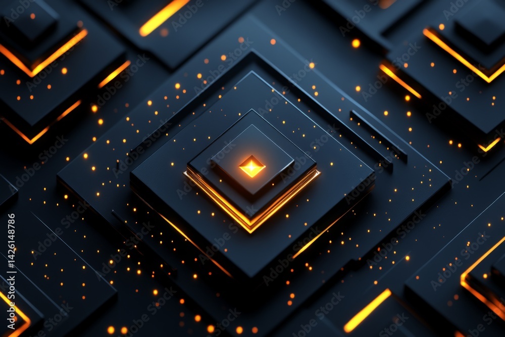 Poster Abstract design featuring illuminated geometric shapes on a dark background in a modern style