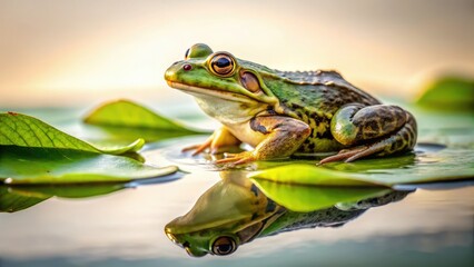 Obraz premium Spring Frog Lily Pad Pond - Detailed Macro Photo of Amphibian