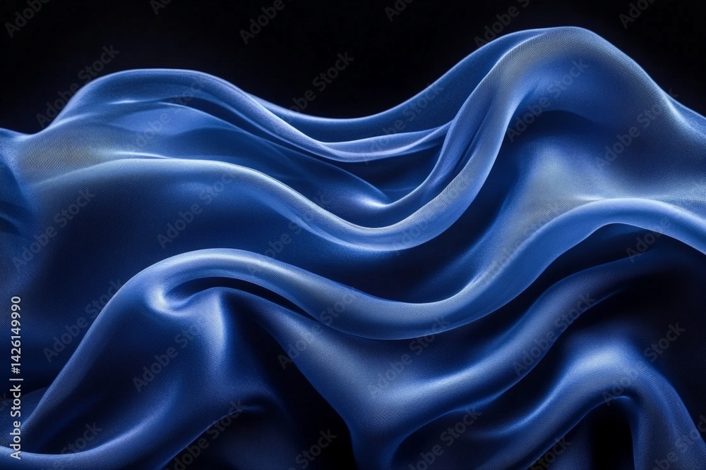 Aufkleber Elegant blue satin fabric draped with smooth curves and waves, creating a visually captivating texture and flow