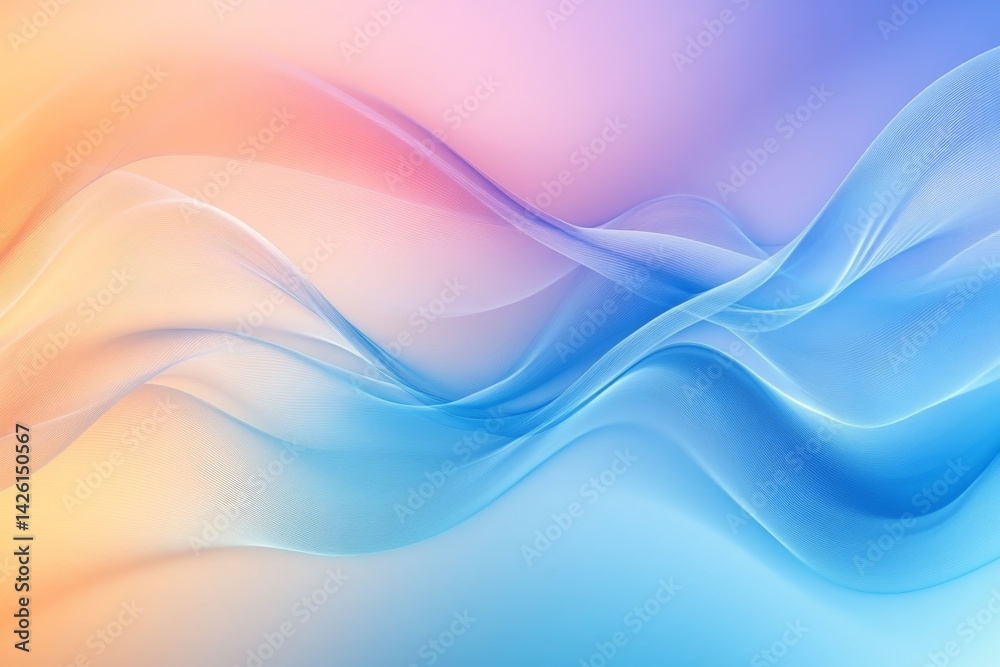 Poster Soft pastel waves create a tranquil and calming abstract background suitable for various designs