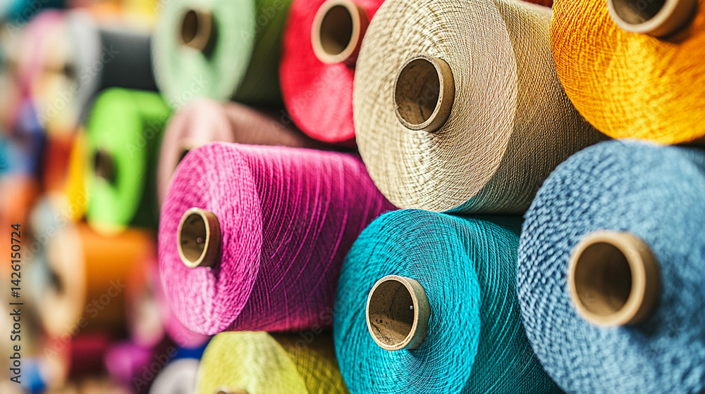 Poster Colorful spools of thread arranged in vibrant display Generative AI