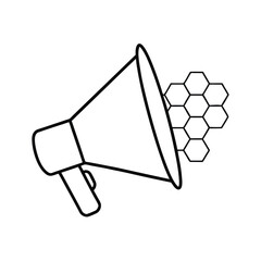 doodle icon of megaphone with honeycomb pattern