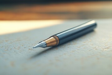 Elegant writing instrument resting on textured paper in warm sunlight during a peaceful afternoon