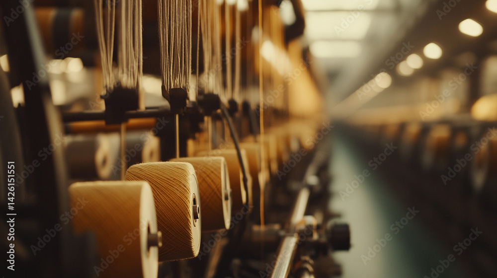 Fototapete close-up view of spools in an industrial workspace generative ai
