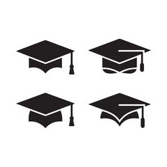 modern black graduation cap icon set vector silhouette isolated on white background