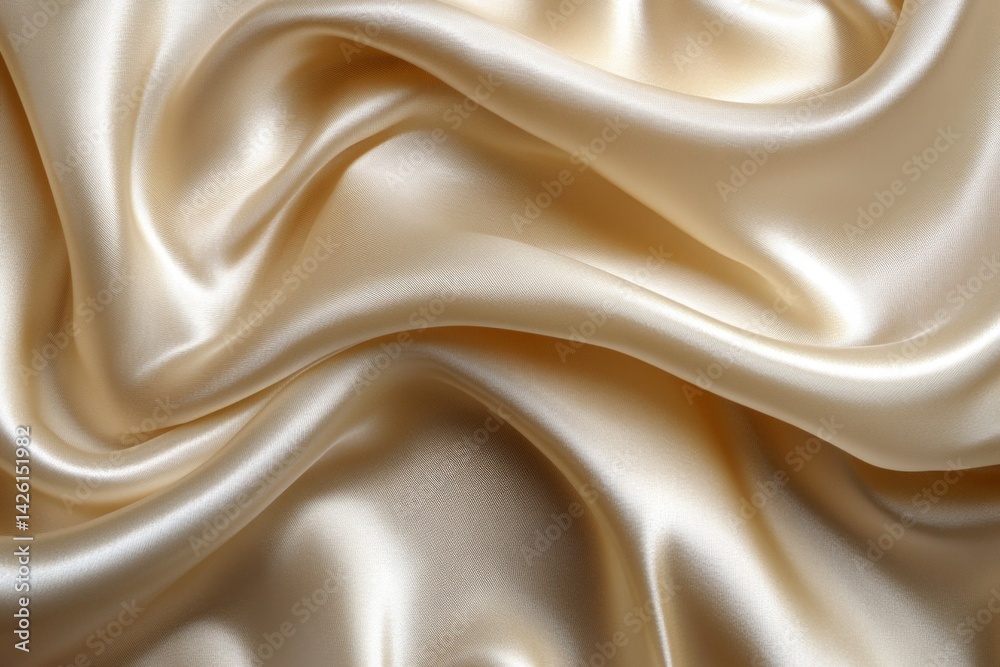Poster soft and smooth cream silk fabric draped elegantly with gentle folds and waves