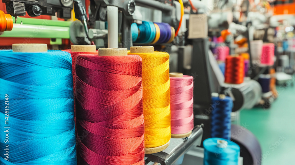 Aufkleber Vibrant collection of thread spools in textile workshop Generative AI