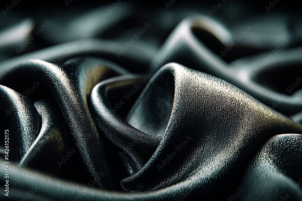 Aufkleber black fabric draped elegantly on a surface highlighting its smooth texture and shine under soft ligh