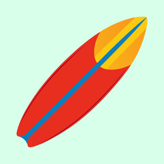 Colorful surfboard illustration with orange and red hues on a light background