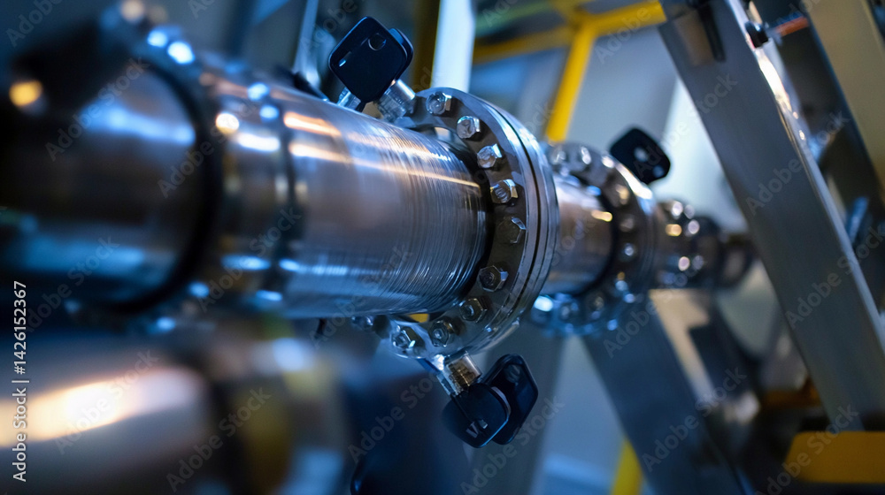 Aufkleber Close-up view of a polished industrial pipe in a facility Generative AI