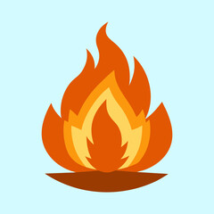 Stylized Flame Illustration with Vivid Orange, Yellow, and Brown Hues on Light Blue Background
