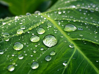 Macro photography of green leaf with water droplets nature photography close up dew drops