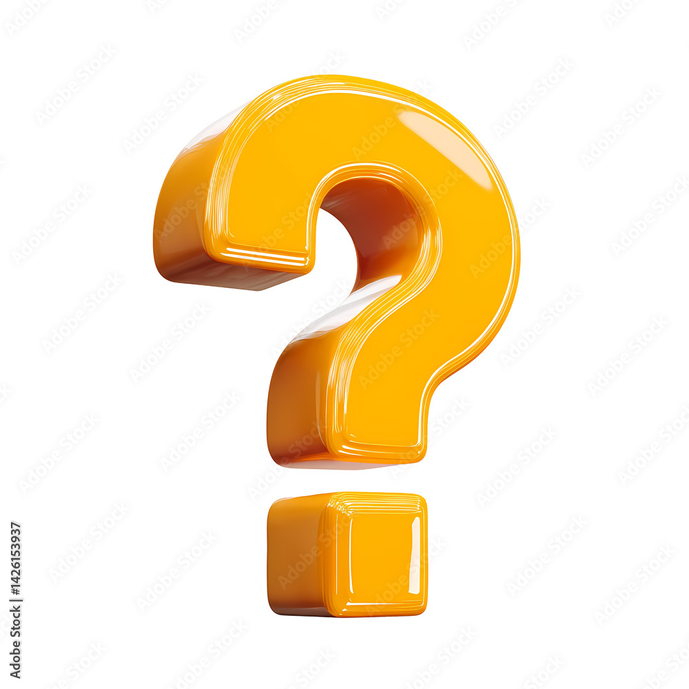 Wall mural 3d render of a glossy orange question mark with a transparent background