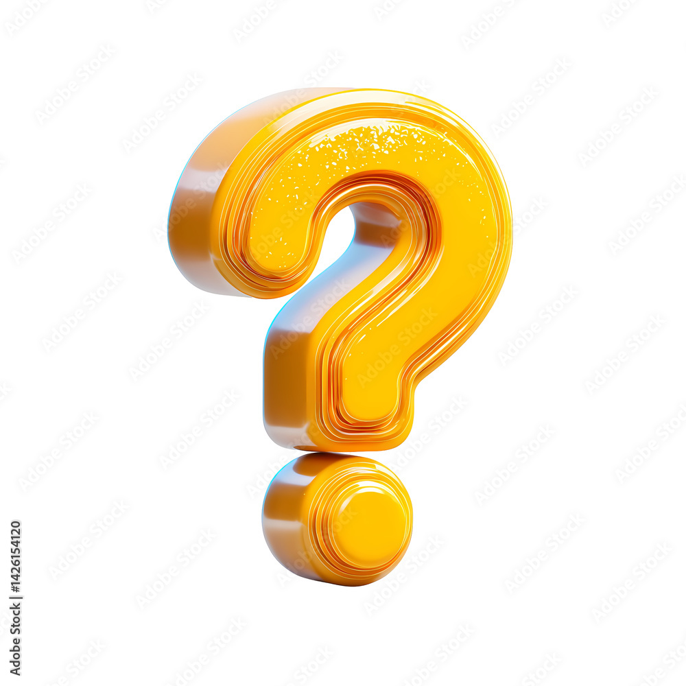 Wall mural 3d render of a glossy yellow question mark with a textured surface