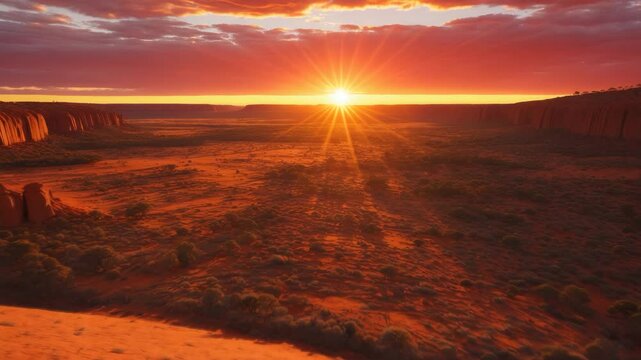 Sunset rays lighting up the landscape.