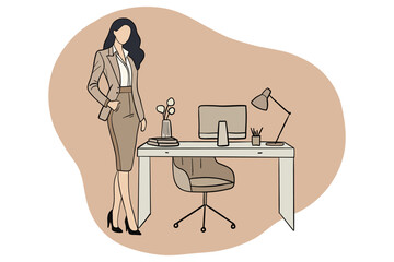 A hand drawn illustration of a working woman. Good for any project.	