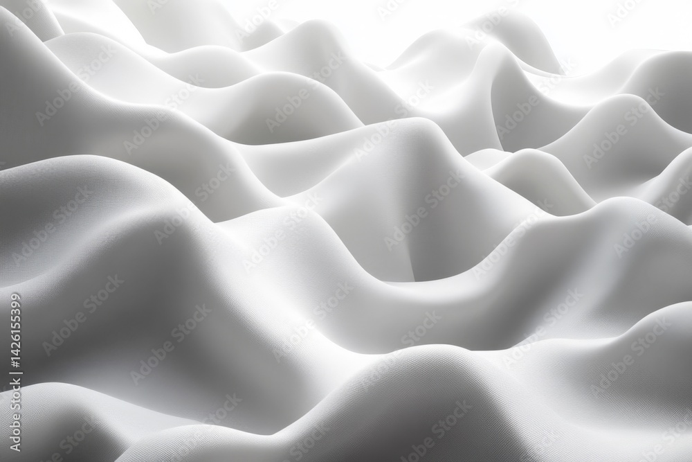 Poster Soft white fabric waves creating an elegant texture under bright light in a minimalist setting